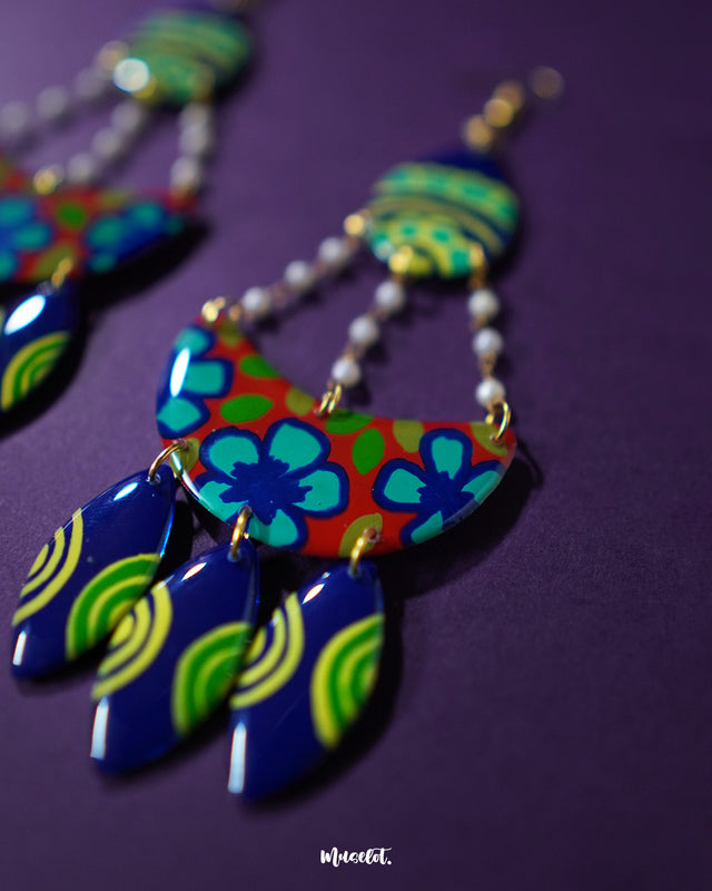 Mayoori chandbali earrings, highlighted against a subtle backdrop, featuring delicate craftsmanship and traditional design elements that add a regal and timeless elegance to any look — Muselot.