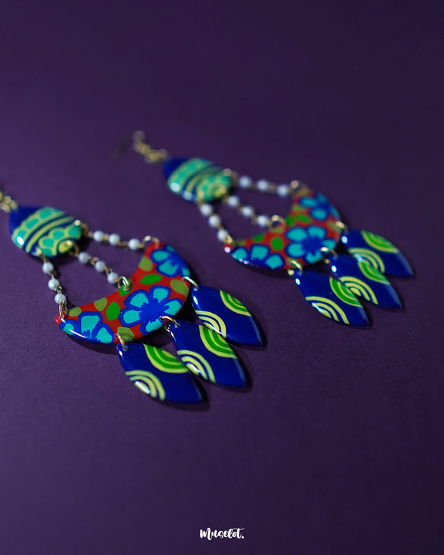 Mayoori chandbali earrings, displayed against a muted backdrop, featuring detailed craftsmanship and a timeless design that enhances their elegant, traditional appeal with a modern twist — Muselot.