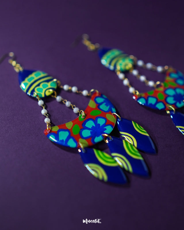 Mayoori chandbali earrings, placed against a soft background, featuring exquisite detailing and a traditional design that radiates timeless elegance and royal charm — Muselot.