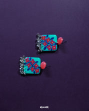 Surkhili floral earring highlighting the intricate red petals and fine silver accents, showcasing its detailed craftsmanship and traditional elegance — Muselot.