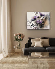 A modern flower canvas at displayed on beige colored wall, on an coffee area, creating a calm and tranquility in the space-Muselot 
