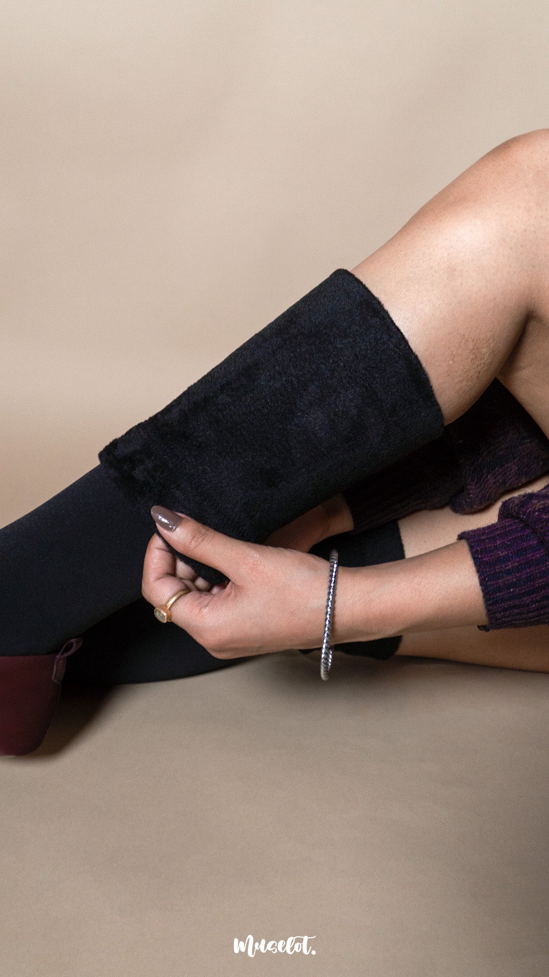 Knee-High Warm Furry Black Socks