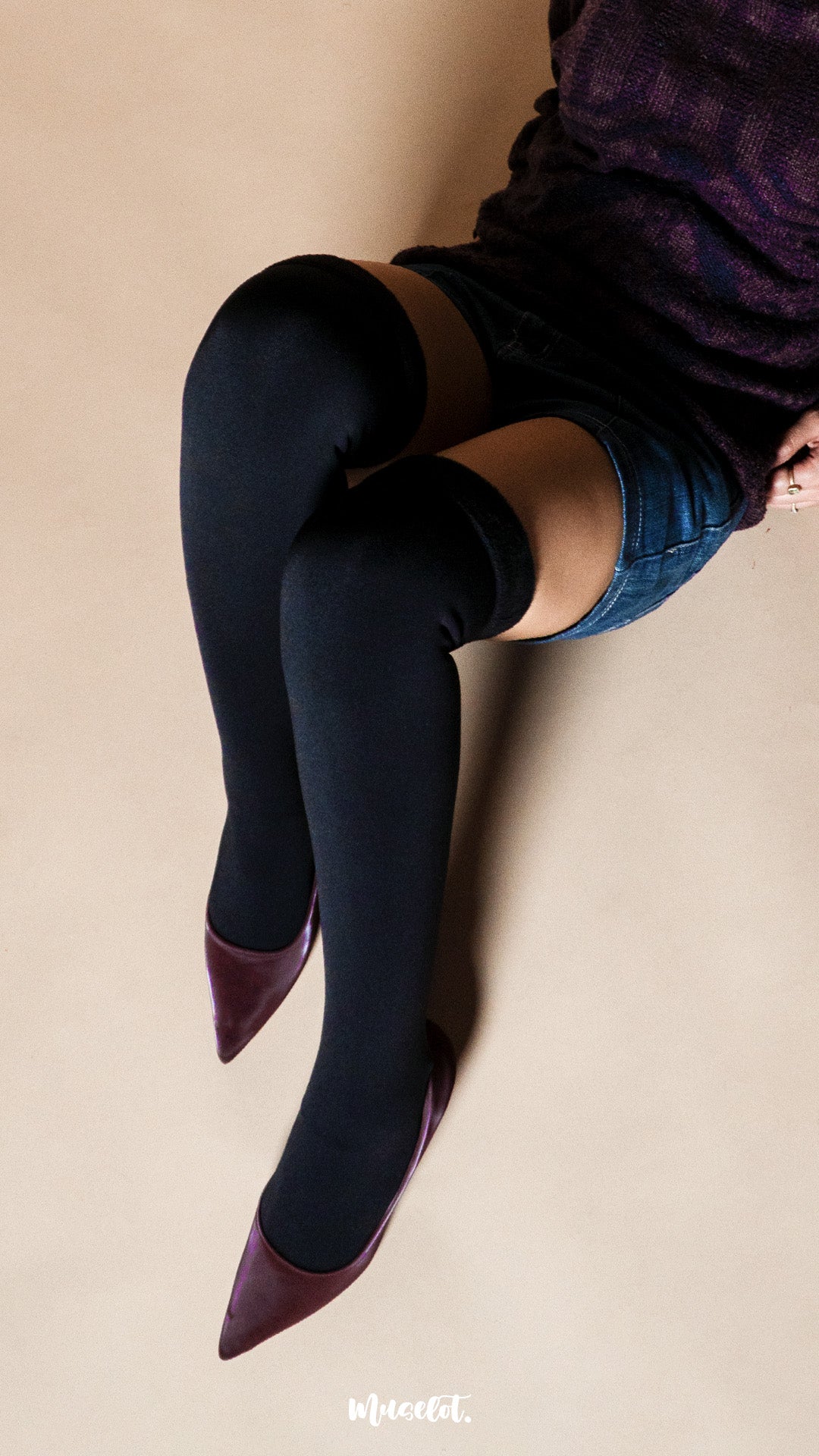 Knee-High Warm Furry Black Socks