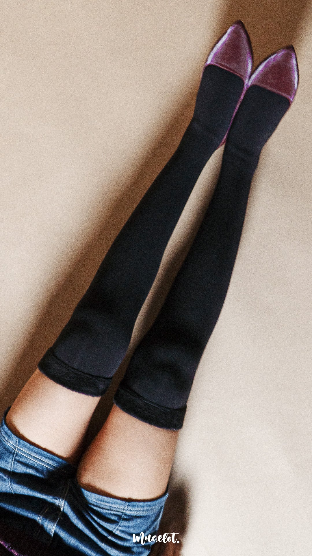 Knee-High Warm Furry Black Socks