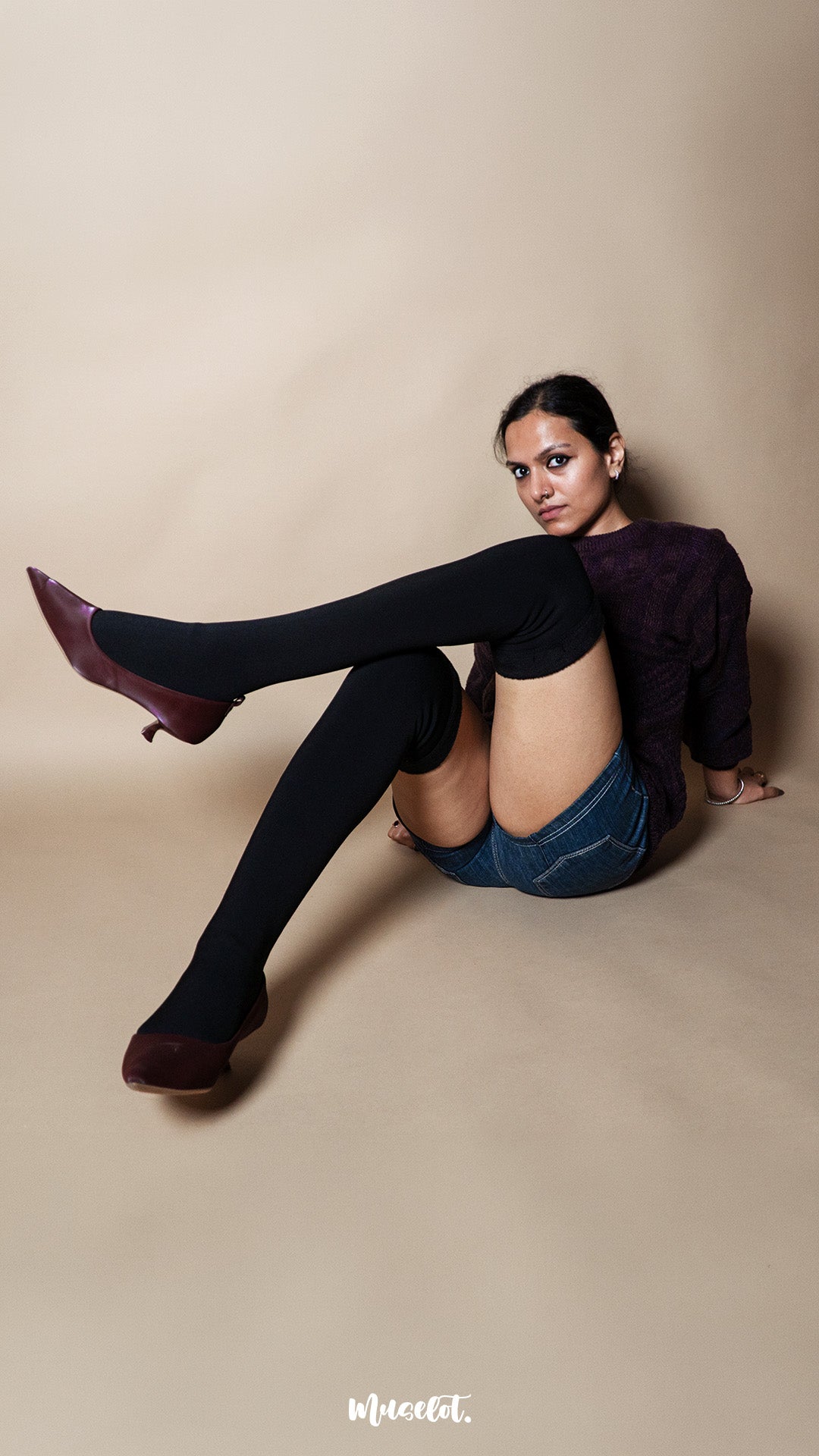 Knee-High Warm Furry Black Socks