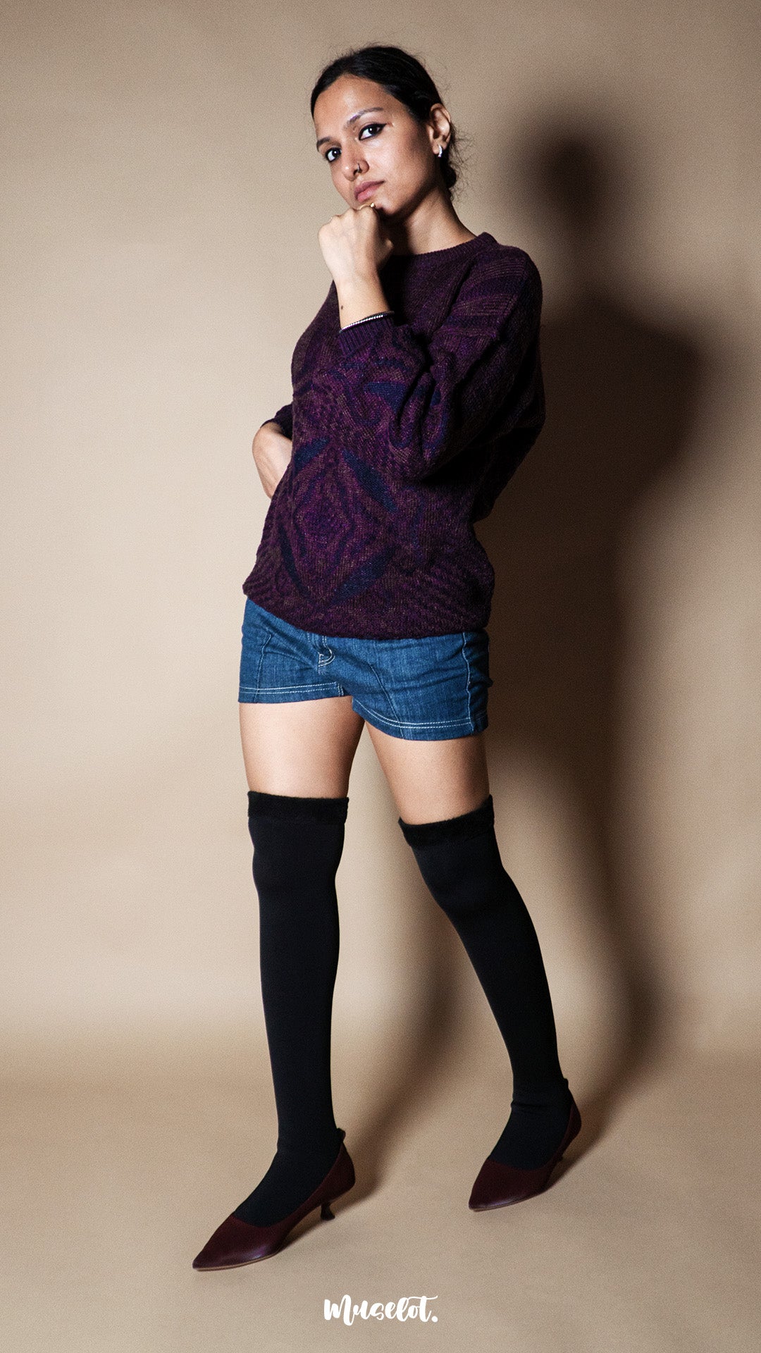 Knee-High Warm Furry Black Socks