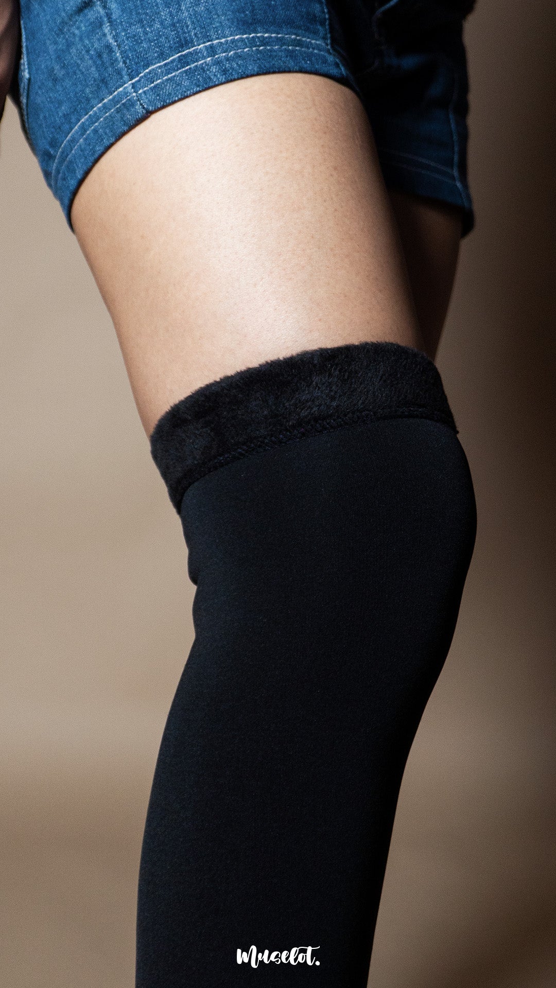 Knee-High Warm Furry Black Socks
