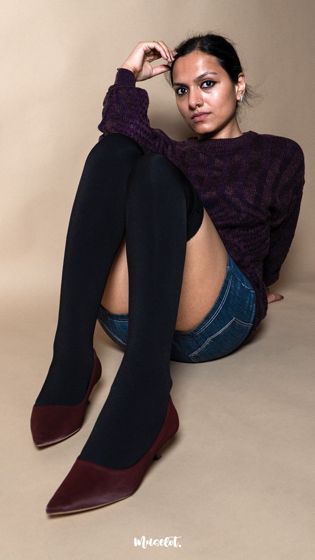 Knee-High Warm Furry Black Socks