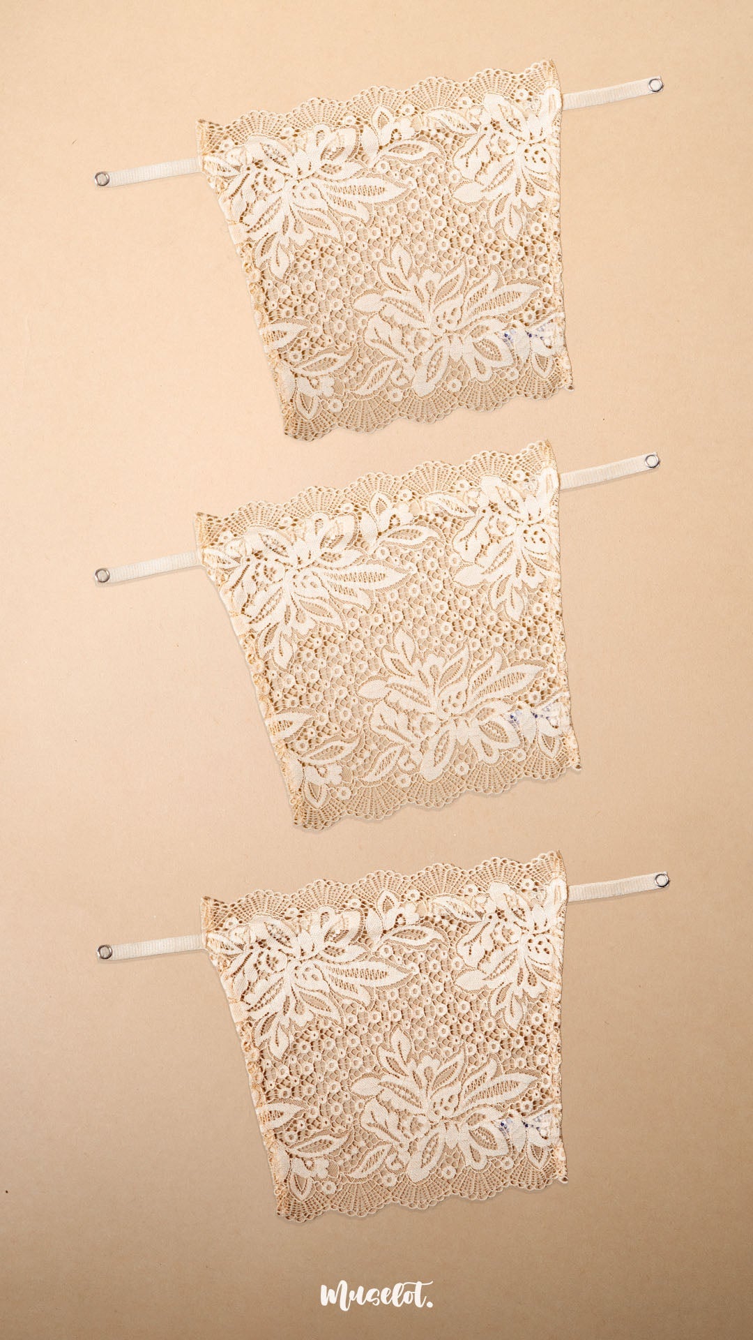 Muselot Lacy Mockers Pack of 3 – 3 Beige lace clip-on camisole cleavage cover for women