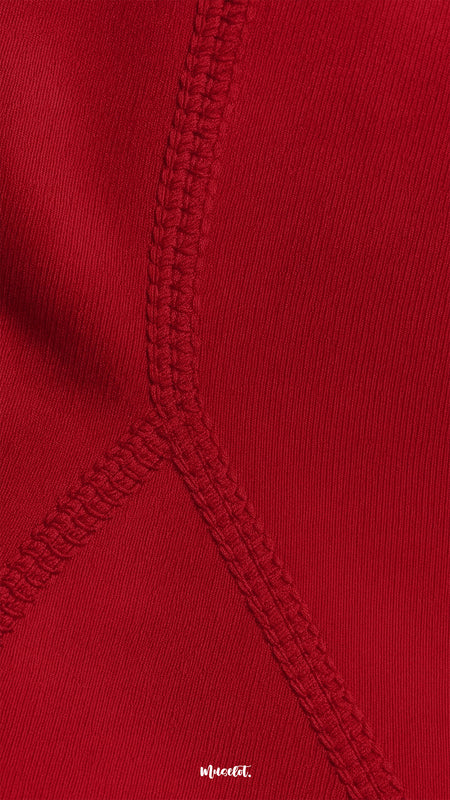 A close-up of double stitched red opaque tights, highlighting reinforced seams, durability, and premium quality finish for long-lasting wear - Muselot