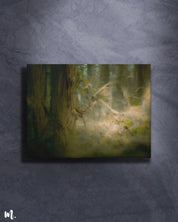 Forest path  abstract modern canvas art on a dark background features a mystical and serene depiction of a forest path. The dark backdrop enhances the artwork’s otherworldly quality, making the soft, glowing elements of the path stand out vividly. This combination adds depth and mystery to the space, creating a captivating and elegant focal point-Muselot