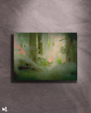 modern abstract canvas art of a forest on a light background features a mesmerizing design that stands out with its subtle and captivating details. The light backdrop enhances the artwork's delicate colors and ethereal qualities, creating a serene and sophisticated focal point that adds elegance and charm to any space-Muselot