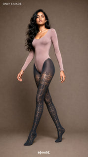 Intense Gray Ornate Designer Lace Stockings