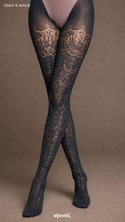 Intense Gray Ornate Designer Lace Stockings