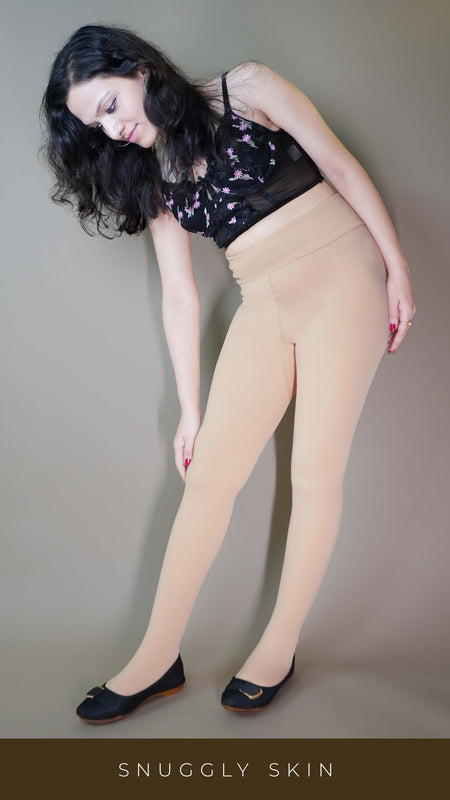 A model, wearing stylish skin warm tights, showcasing their sleek, form-fitting design that provides warmth while maintaining a natural, seamless look-Muselot