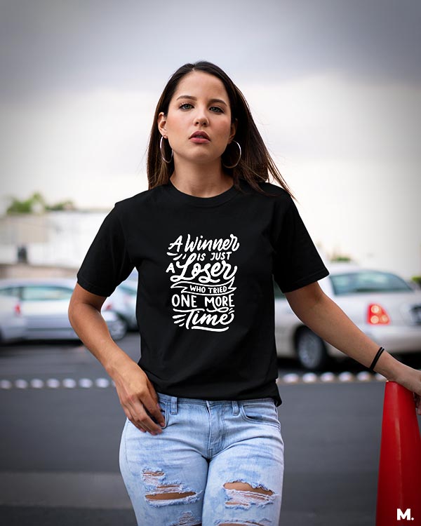 Winner never stops trying printed t shirts