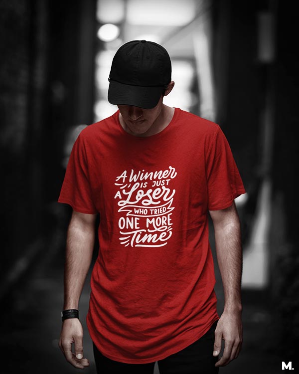 Winner never stops trying printed t shirts