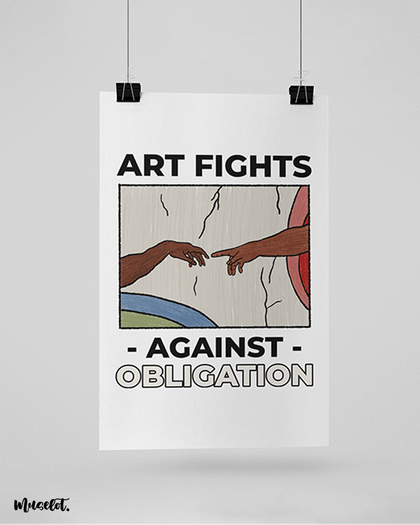 Art fights against obligation design illustrated framed and unframed posters at Muselot