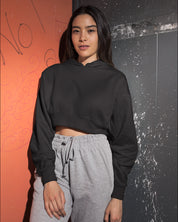 Black plain crop hoodie for women