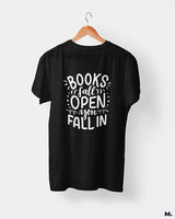 Books fall open, you fall in printed t shirts