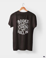 Books fall open, you fall in printed t shirts