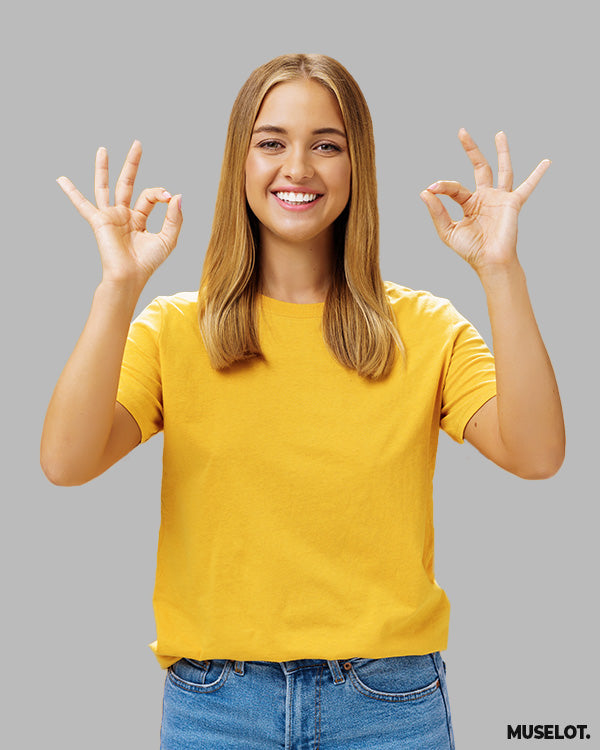 Golden-yellow-plain-t-shirts-for-women-in-half-sleeves-and-crew-neck---MUSELOT-1.jpg