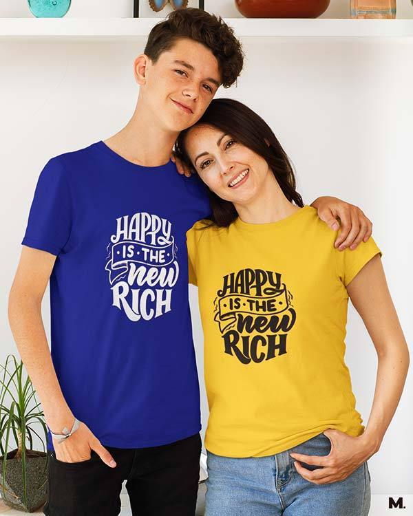 printed t shirts - Happy is the new rich  - MUSELOT