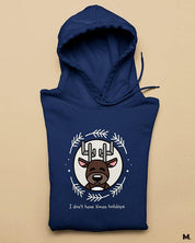 Navy blue printed hoodies for men and women- I don't have Xmas holiday  - MUSELOT