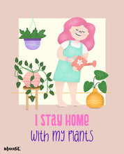 I stay home with my plants illustrated beautiful framed and unframed posters in A3 and A4 sizes - Muselot