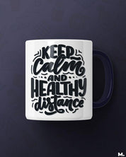 White printed mugs for covid - Keep calm & healthy distance  - MUSELOT