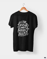 Live long and paws purr printed t shirts