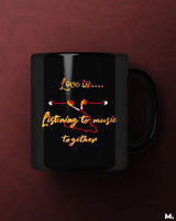 Love is listening music together printed mugs