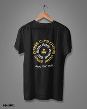 Coding is my cardio, love the bugs funny design illustrated black printed t shirt for coders at Muselot