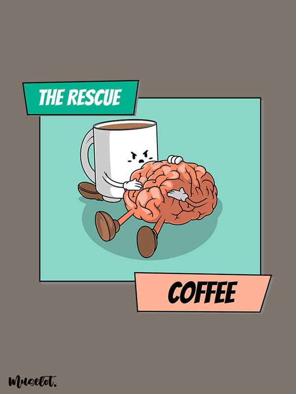 The rescuer - Coffee funny design illustration at Muselot