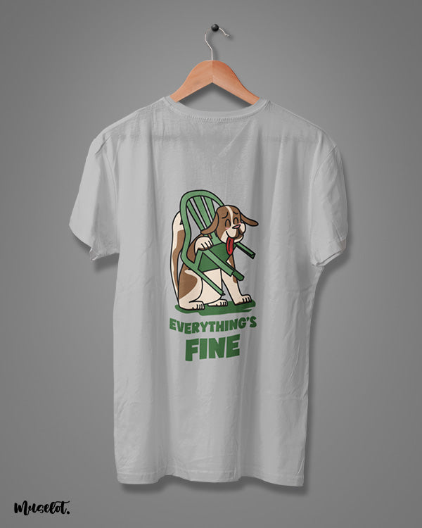 Everything's fine funny illustrated printed t shirt for dog lovers in melange grey at Muselot