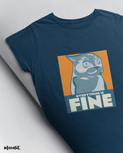 Everything is fine funny design illustrated printed t shirt for cat lovers in navy blue colour at Muselot