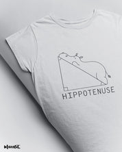 Hippotenuse funny graphic illustrated printed t shirt in white colour at Muselot