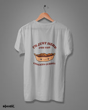 I am just here for the chicken curry funny illustrated printed t shirt in melange grey colour  at Muselot