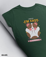 I am not fat, I am easy to see design illustrated graphic t shirt in olive green colour for body positivity at Muselot