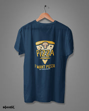 I want pizza, not your opinion design illustration printed t shirt in navy blue colour  at Muselot