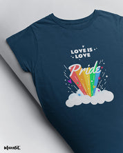 Love is love design illustration printed t shirt in navy blue colour for LGBTQ+ pride by Muselot