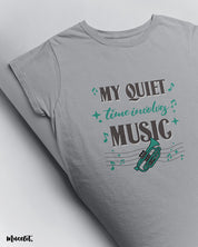 My quiet time involves music printed t shirts by Muselot in melange grey colour 