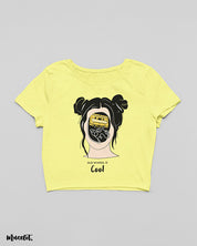 Old school is cool design illustrated t shirt crop tops for women in butter yellow colour at Muselot