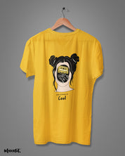 Old school is cool printed design illustrated graphic t shirts in golden yellow colour for old school music lovers at Muselot