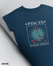 Pisces tender person graphic illustrated navy blue printed t shirt for pisces zodiac at Muselot