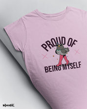 Muselot's proud of being myself printed t shirts for lgbtq and queer pride in lilac colour