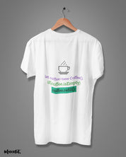 Coffee refill code funny illustration printed t shirt at Muselot in white colour 