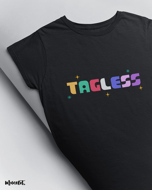 Tagless design illustrated printed t shirt in black colour for LGBTQ+ pride at Muselot