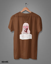 We want equality, we want it now design illustration printed t shirt in coffee brown colour for feminists at Muselot