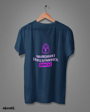 While alive, eat and sleep coding illustrated graphic t shirt in navy blue colour for coders or geeks at Muselot